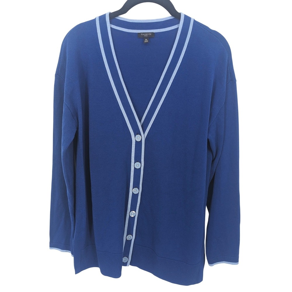 Talbots Cardigan Womens Petite Medium Royal Blue Sweater Preppy Casual Office